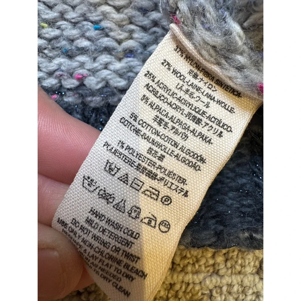 Free People Grey Pink Teal Geometric Intarsia Wool Alpaca Blend‎ Cropped Sweater